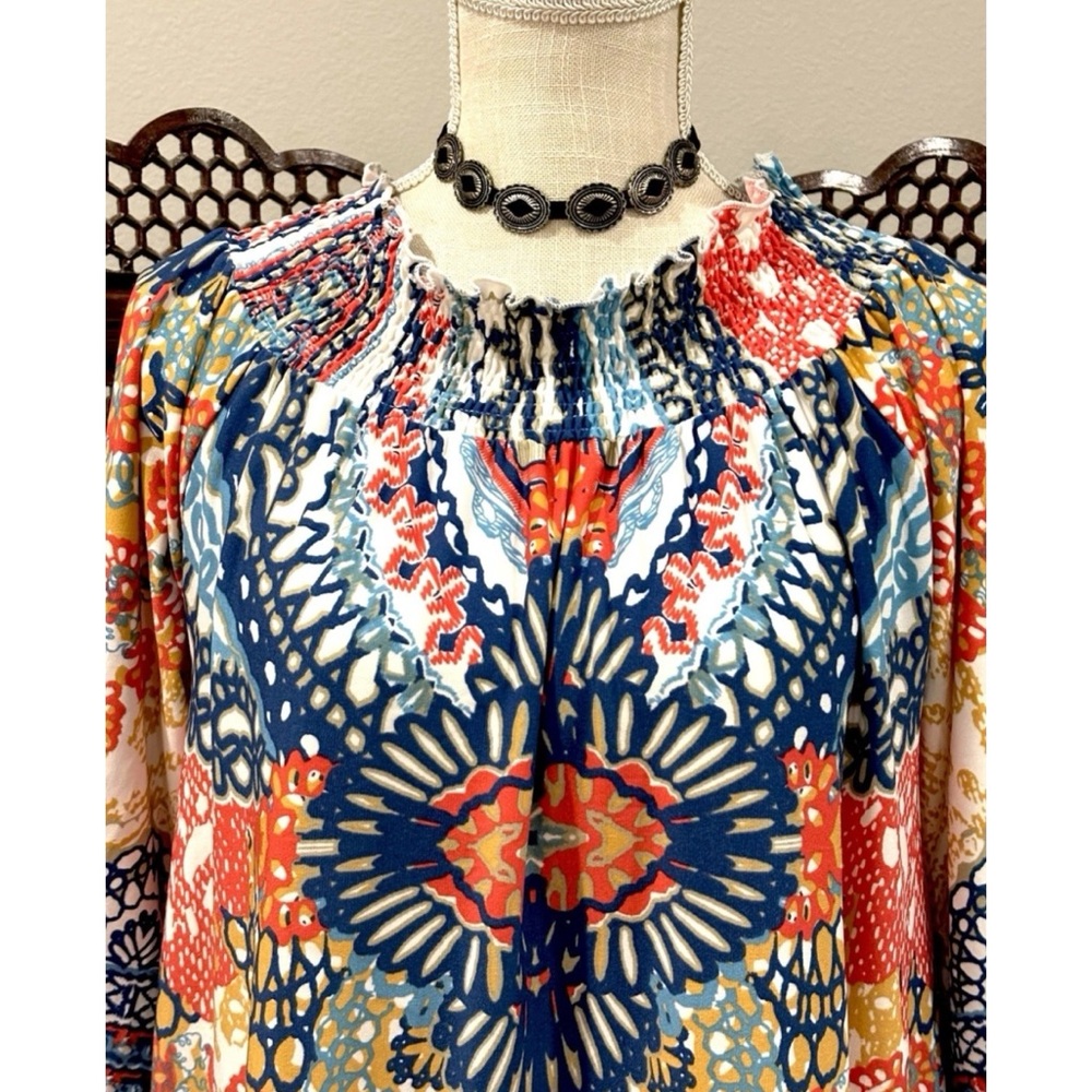 CALESSA BOHO TOP S/M RETRO FRINGE HIPPIE FESTIVAL COACHELLA DOPAMINE COVER UP - Picture 3 of 8